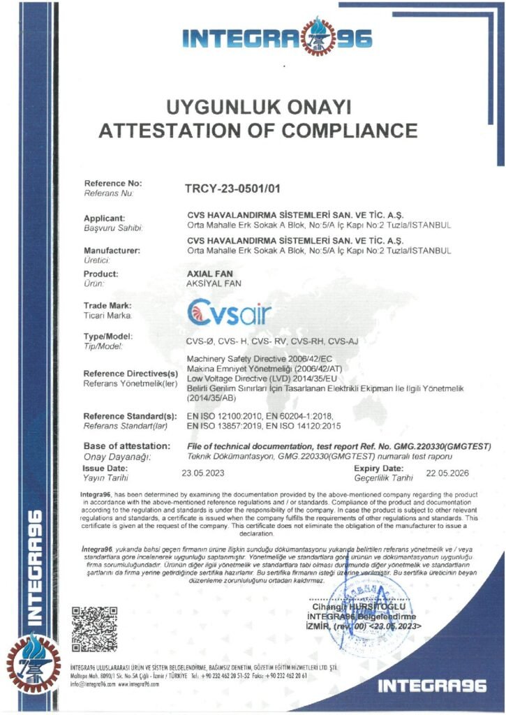 thumbnail of Axial Fans ATTESTATION OF COMPLIANCE Of Compliance